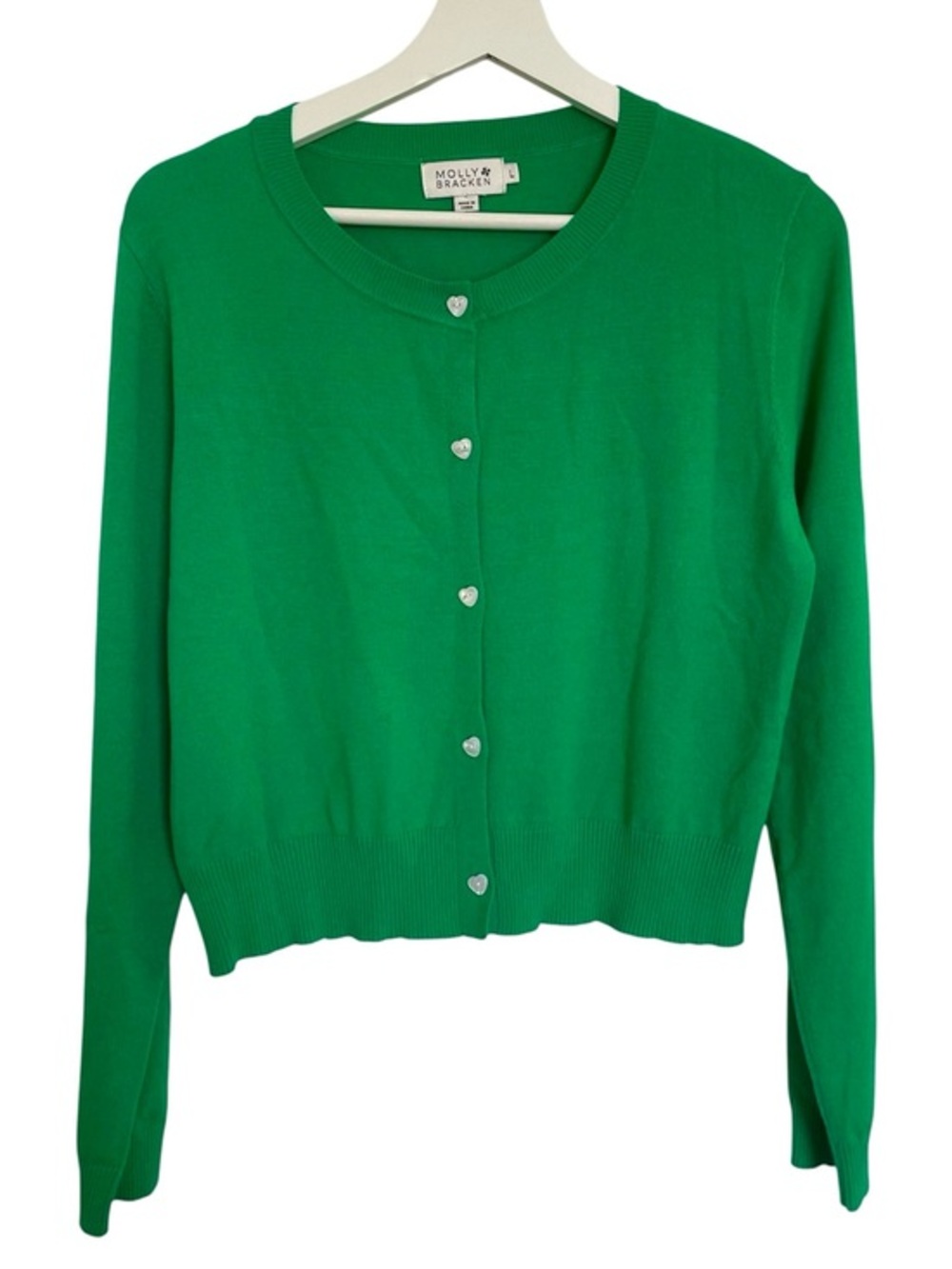Molly Bracken Heart Buttons Green Cardigan